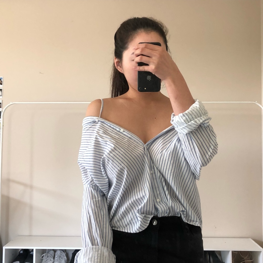Multi-use button up striped shirt